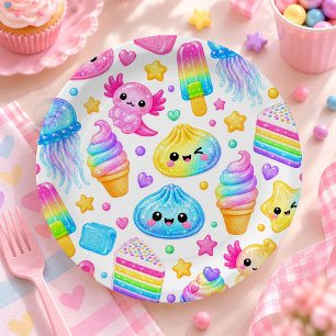 Rainbow Colourful Squishy Girl Birthday Party Paper Plate