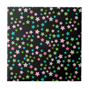 Rainbow Colourful Stars Black Starry Night Ceramic Tile