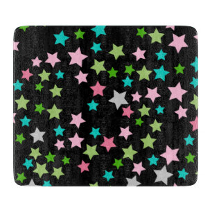 Rainbow Colourful Stars Black Starry Night Cutting Board
