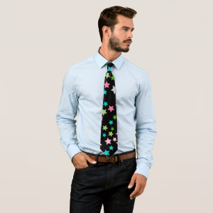 Rainbow Colourful Stars Black Starry Night Tie