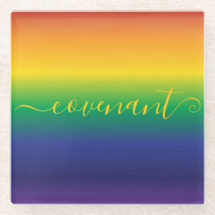 Rainbow Colourful Stripes Glass Coaster