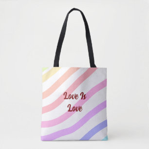 Rainbow colourful stripes pastel love is love prid tote bag