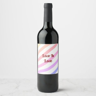 Rainbow colourful stripes pastel love is love prid wine label