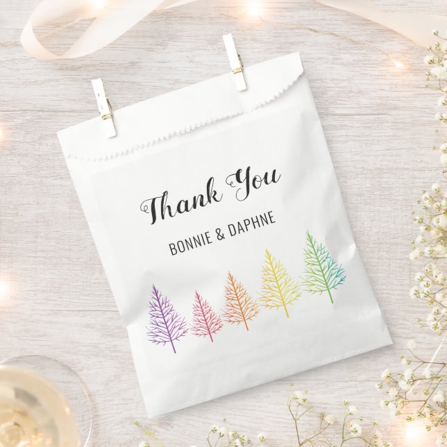 Rainbow colourful trees Thank You lesbian wedding Favour Bag (Clipped)