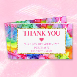 Rainbow Colourful Watercolor Ink Modern Chic Discount Card