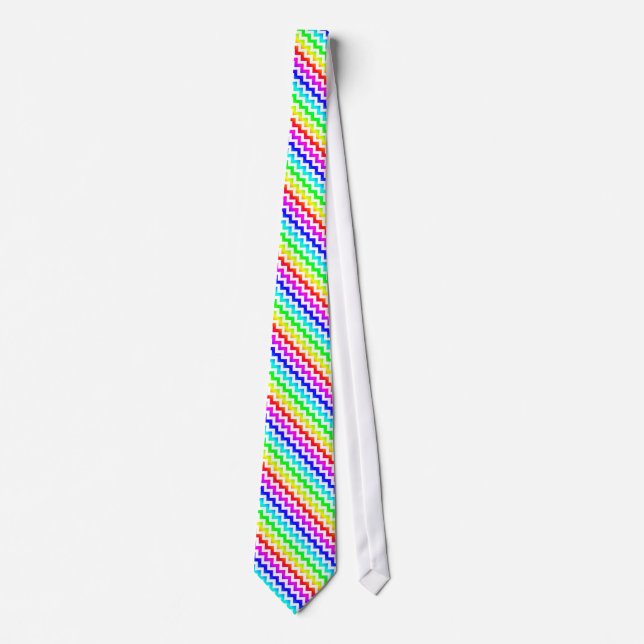 Rainbow Colourful White Chevron Tie (Front)