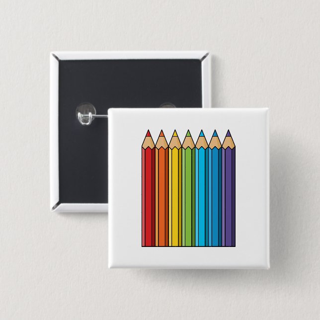 Rainbow Colouring Pencils 15 Cm Square Badge (Front & Back)