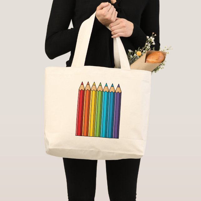 Rainbow Colouring Pencils Large Tote Bag (Front (Product))