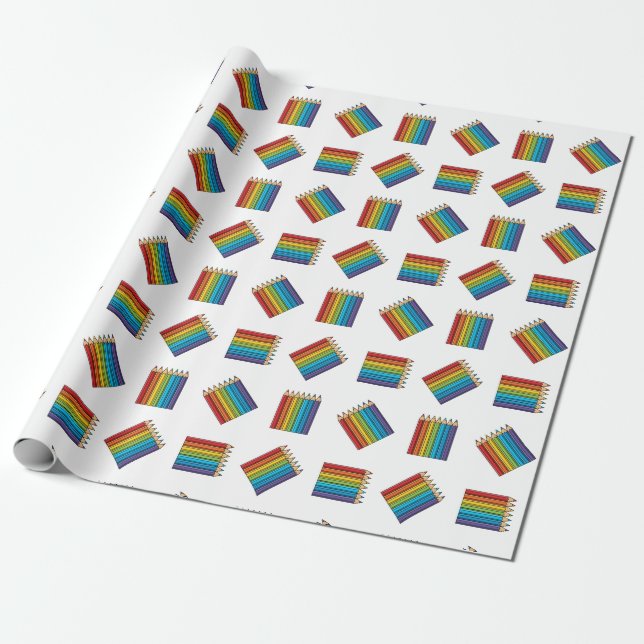 Rainbow Colouring Pencils Wrapping Paper (Unrolled)