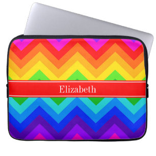 Rainbow Colours #2 LG Chevron Brt Red Name Laptop Sleeve
