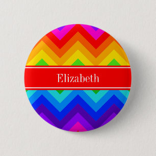 Rainbow Colours #2 LG Chevron Brt Red Name Monogra 6 Cm Round Badge