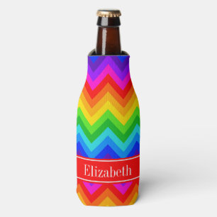 Rainbow Colours #2 LG Chevron Brt Red Name Monogra Bottle Cooler