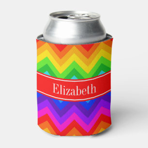 Rainbow Colours #2 LG Chevron Brt Red Name Monogra Can Cooler