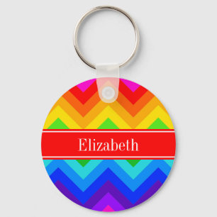Rainbow Colours #2 LG Chevron Brt Red Name Monogra Key Ring