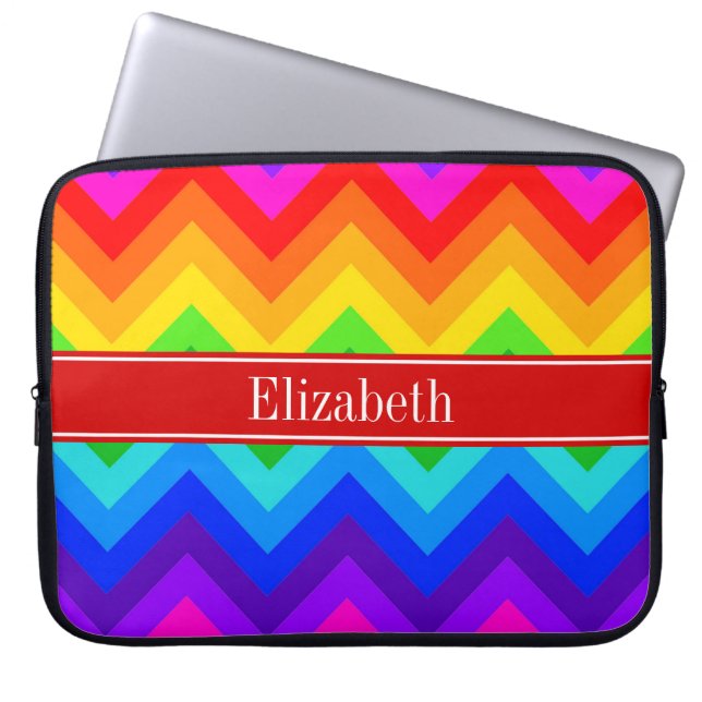 Rainbow Colours #2 LG Chevron Brt Red Name Monogra Laptop Sleeve (Front)
