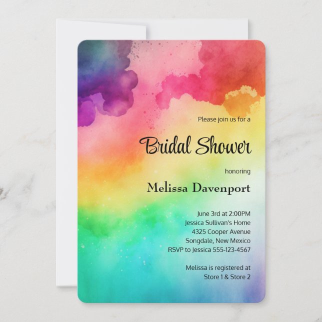 Rainbow Colours Abstract Design Bridal Shower Invitation (Front)