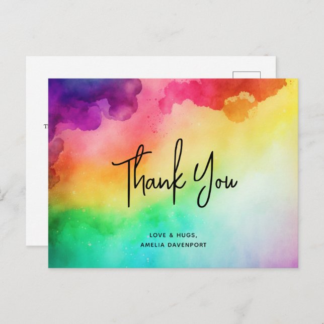 Rainbow Colours Abstract Design - Thank You Postcard (Front/Back)