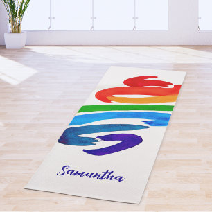 Rainbow Colours Abstract Watercolor Name Monogram Yoga Mat