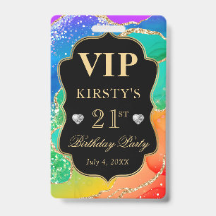 Rainbow Colours and Gold Glitter Agate Birthday VI ID Badge