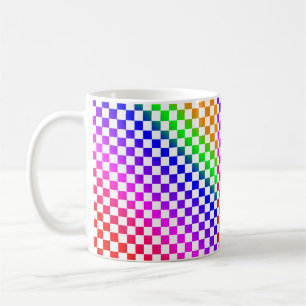 Rainbow Colours and White Chequerboard Pattern Coffee Mug