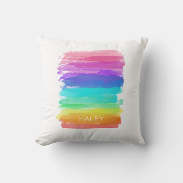 Rainbow Colours Artist Brushstrokes NAME Home Deco Cushion (Front)