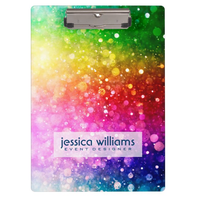 Rainbow Colours Bokeh Glitter Clipboard (Front)