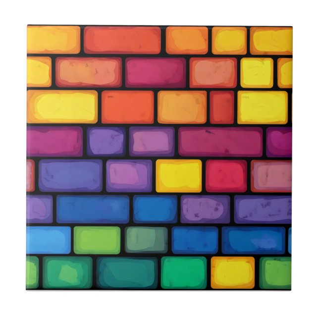 Rainbow Colours Brick Pattern Ceramic Tile (Front)