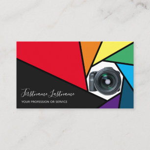Rainbow colours camera aperture for Photographers Business Card