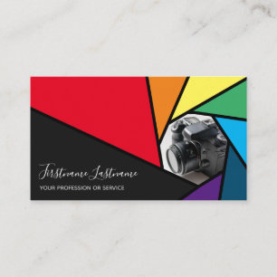Rainbow colours camera aperture for Photographers Business Card