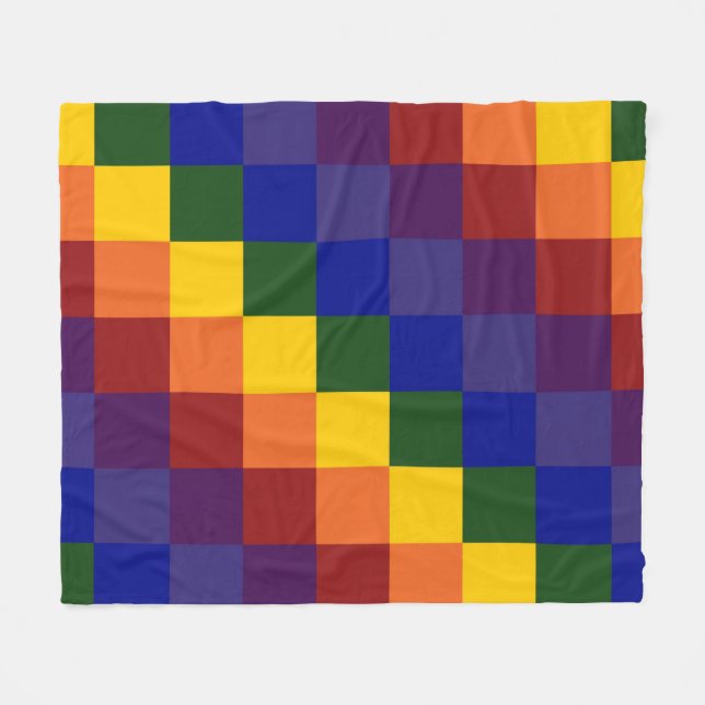 Rainbow Colours Chequered Pattern Fleece Blanket (Front (Horizontal))