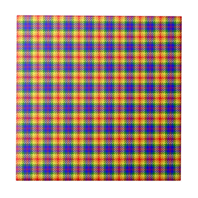 Rainbow Colours Clan Hunting Tartan Plaid Pattern Ceramic Tile (Front)