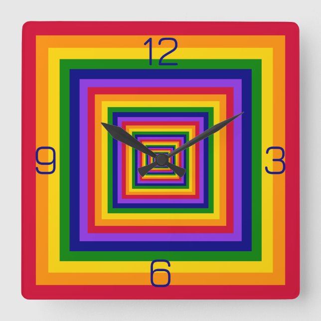Rainbow Colours Combination / Mix of Nested Square Wall Clock (Front)