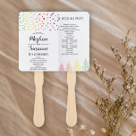 Rainbow colours confetti and trees wedding program hand fan<br><div class="desc">Rainbow colours colourful confetti and trees gay lesbian wedding program hand fan,  featuring a colourful confetti on the front and trees  in on the back in rainbow colours on white background.</div>