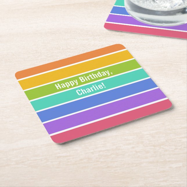 Rainbow Colours custom party coasters (Angled)