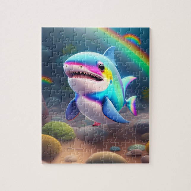 Rainbow Colours Cute Big Shark Jigsaw Puzzle (Vertical)