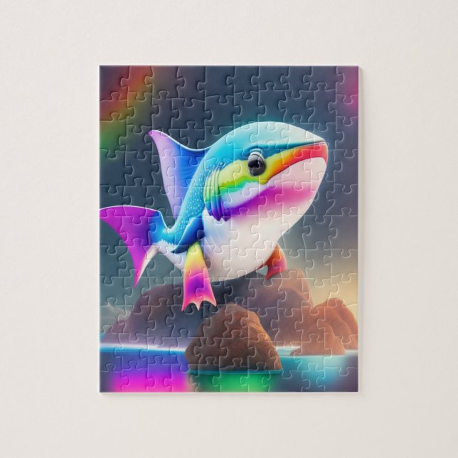 Rainbow Colours Cute Big Shark Jigsaw Puzzle (Vertical)