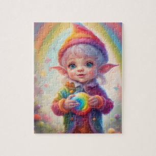 Rainbow Colours Cute Little Elf Jigsaw Puzzle