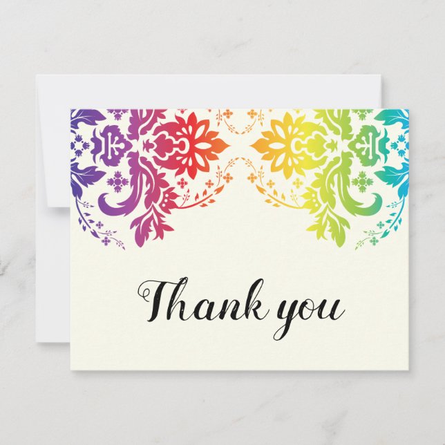 Rainbow colours damask lesbian wedding Thank You (Front)