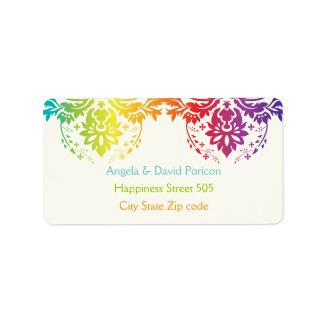 Rainbow colours damask request label (Front)