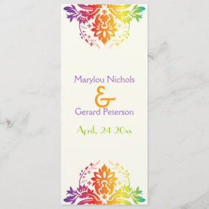 Rainbow colours damask wedding program