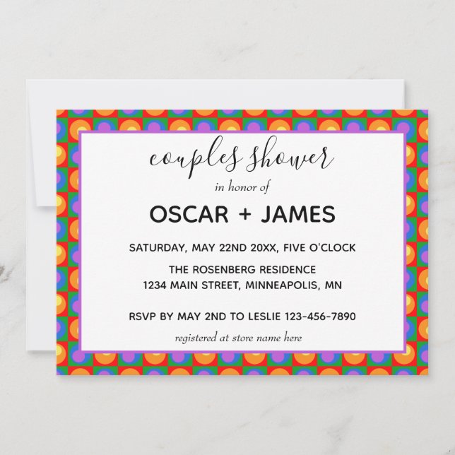 Rainbow Colours Dot Squares Same-Sex Couples Showe Invitation (Front)