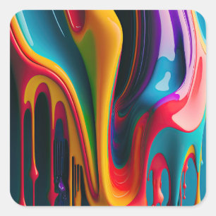 Rainbow Colours Dripping Paint Colourful Beautiful Square Sticker
