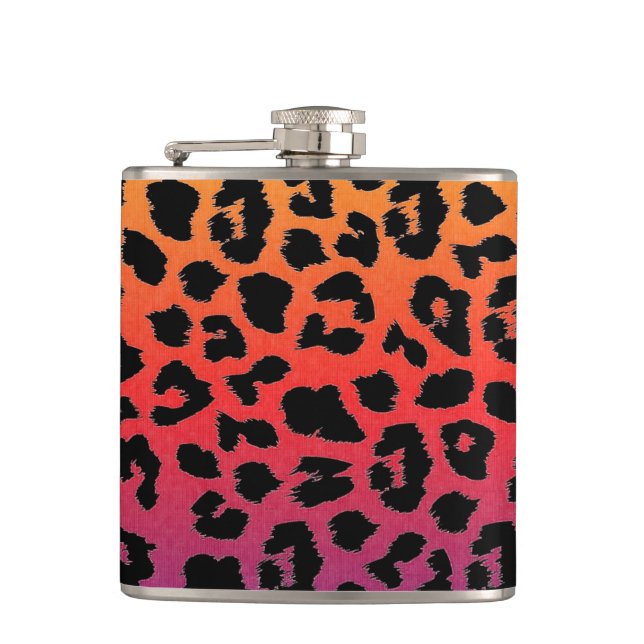 Rainbow Colours Fantasy Leopard Print Pattern Hip Flask (Front)