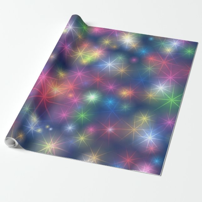 Rainbow Colours Festive Christmas Stars Wrapping Paper (Unrolled)