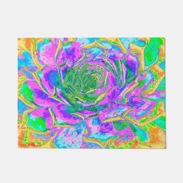Rainbow Colours Fiesta Succulent Sedum Rosette Doormat (Front)