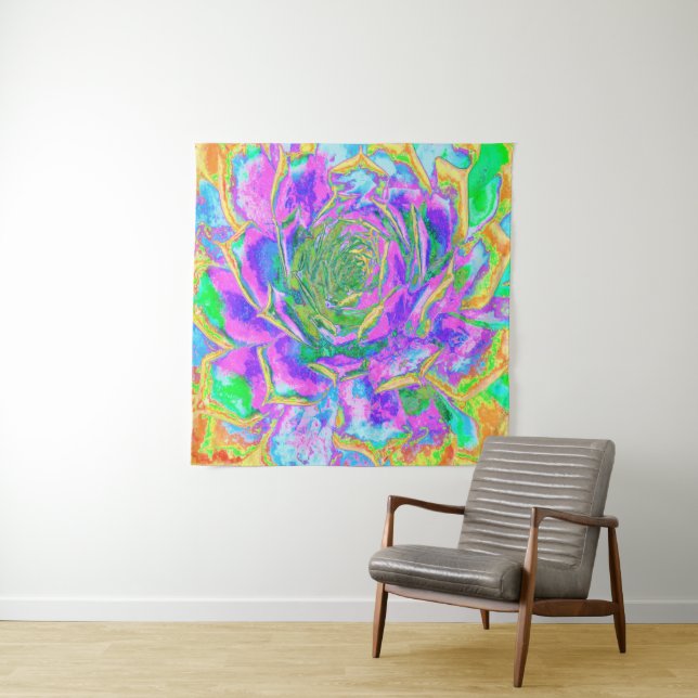 Rainbow Colours Fiesta Succulent Sedum Rosette Tapestry (In Situ)