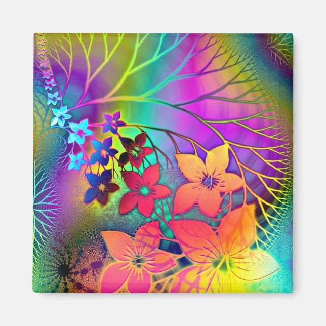 Rainbow Colours Floral Pattern Magnet (Front)