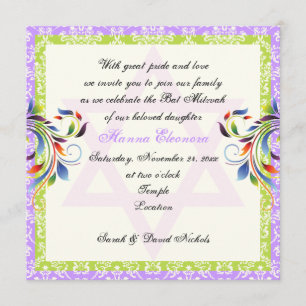 Rainbow colours flourish & Star of David damask Invitation