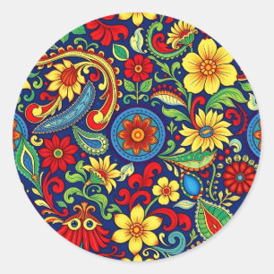 Rainbow Colours Flower Paisley Design Classic Round Sticker