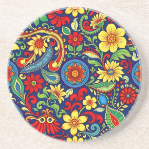Rainbow Colours Flower Paisley Design Coaster